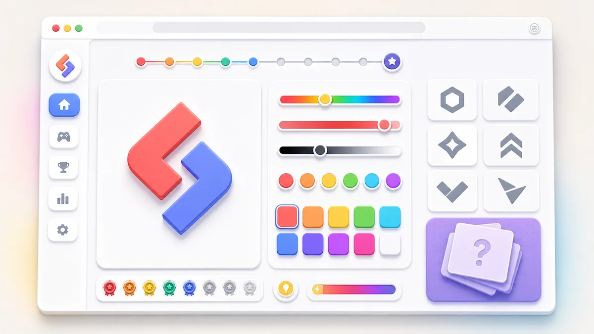 Logo Tone guessing interface with abstract logo shapes and color sliders