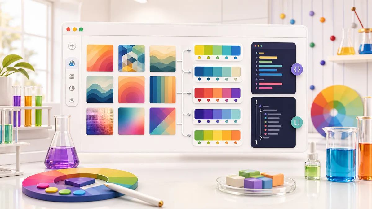 A unified Palette Lab illustration of extracted color swatches from an uploaded image
