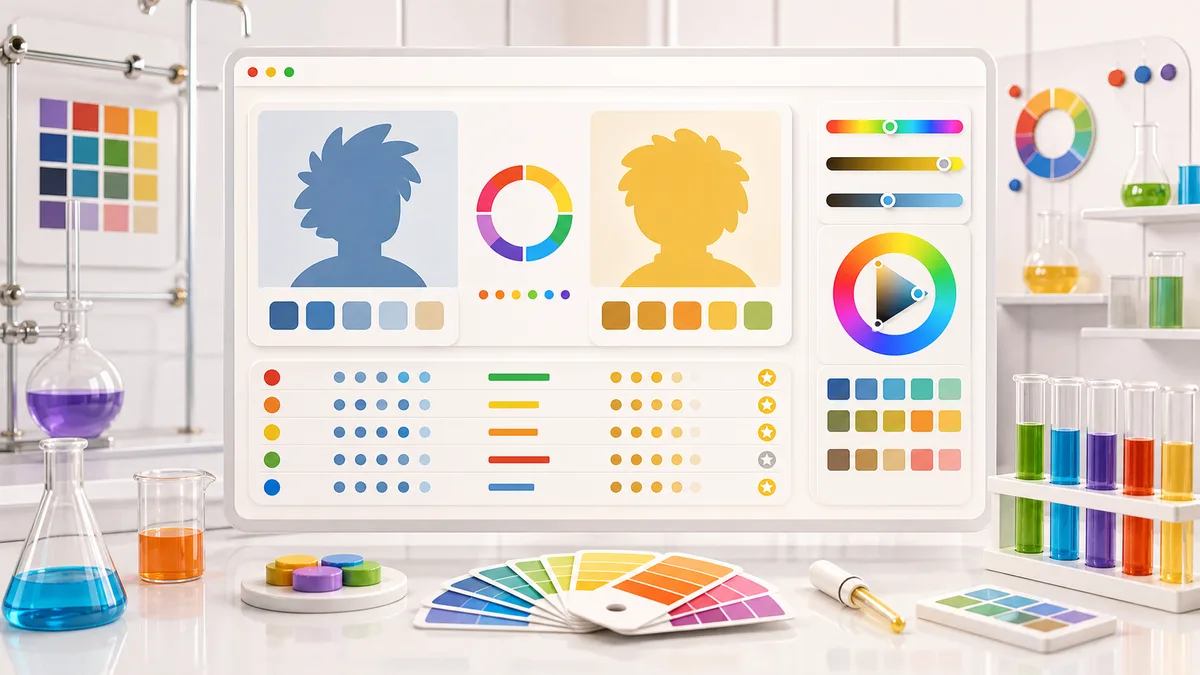 A Palette Lab Toon Tone score comparison illustration with color swatches and round results